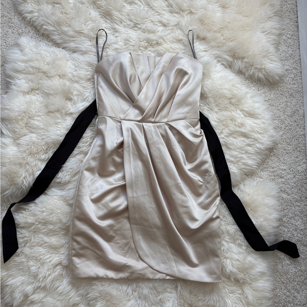 vera wang champagne origami strapless dress